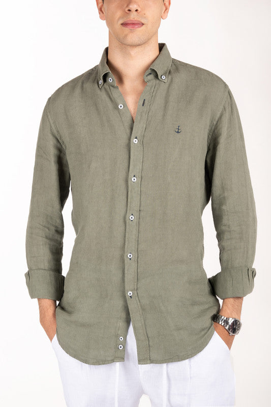 Camisa Lino Verde Kaki 1