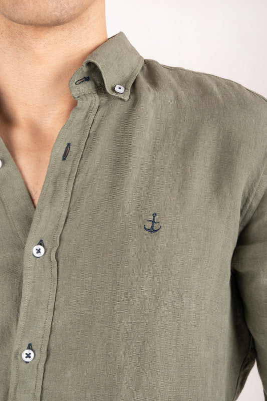 Camisa Lino Verde Kaki 2