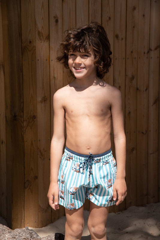 Bañador Niño Osos Rayas Turquesas 4